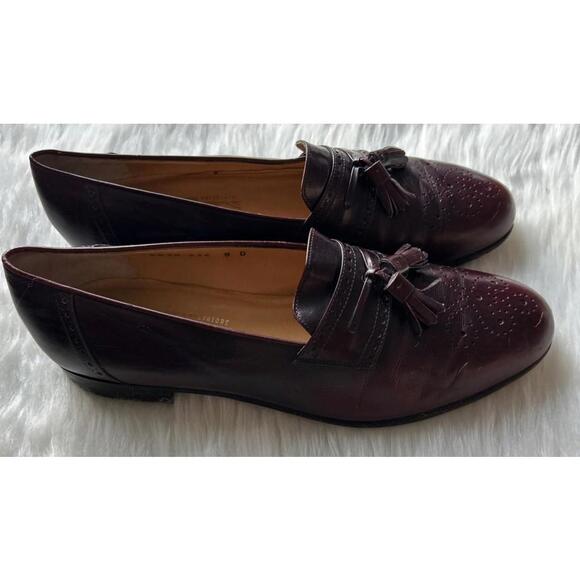 Salvatore Ferragamo Firenze Mens Leather Burgundy Shoes With Tassels 9D Vintage main image 11